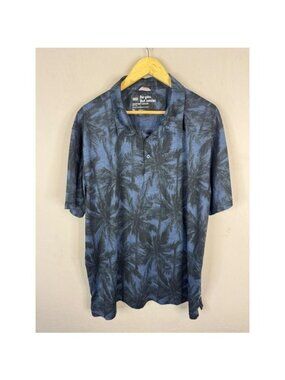 SAXX Droptemp Cooling Polo Shirt XXL Navy Palm Print UPF 50 Performance Top